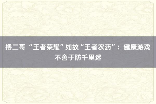 撸二哥 “王者荣耀”如故“王者农药”：健康游戏不啻于防千里迷