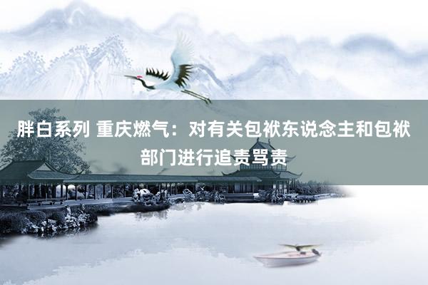 胖白系列 重庆燃气：对有关包袱东说念主和包袱部门进行追责骂责