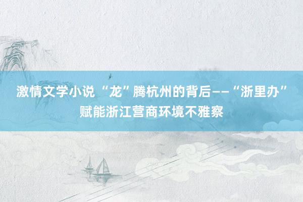 激情文学小说 “龙”腾杭州的背后——“浙里办”赋能浙江营商环境不雅察