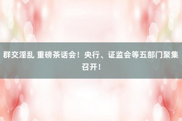 群交淫乱 重磅茶话会！央行、证监会等五部门聚集召开！